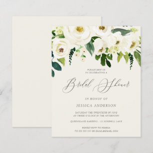 Weiße Rosen auf einem Budget Bridal Dusche Einladu