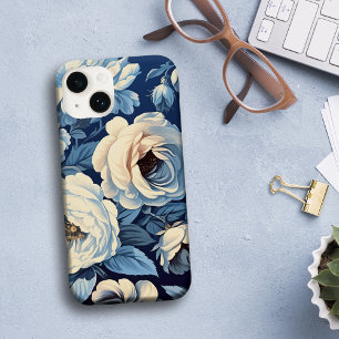 Weiße Rosen auf Indigoblau Hintergrund Case-Mate iPhone 14 Hülle