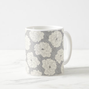 Weiße Rosen auf Light Gray - nahtloses Muster. Kaffeetasse