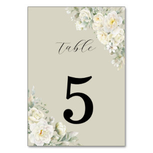 Weiße Rosen Beige Tischnummer