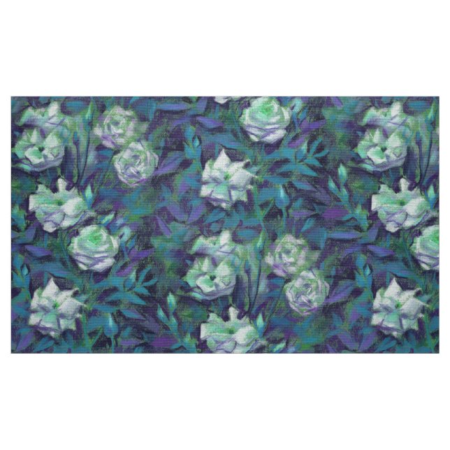 "Weiße Rosen, blaue Blätter", nostalgischer Blumen Stoff (Fat Quarter (45,7 x 55,9 cm))