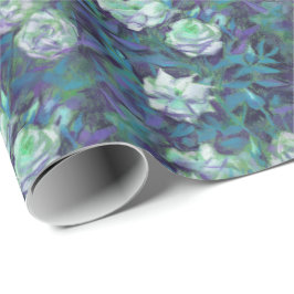 Weiße Rosen, blaue Blätter, Vintages Blumenmuster Geschenkpapier