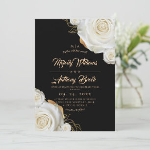 Weiße Rosen Blumen Schwarze Hochzeit Einladung