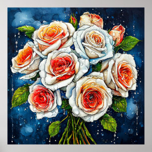 🌼 Weiße Rosen Blumenarrangement Elegantes Interie Poster