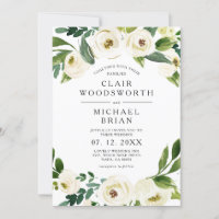 Weiße Rosen Blumengrün Einladung Hochzeit