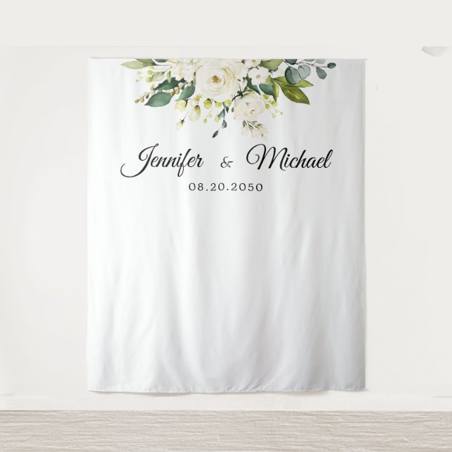 Weiße Rosen Blumenzeremonie Hintergrund Wandteppich (Vorderseite)