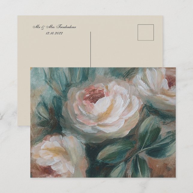 Weiße Rosen "Danke"  Feiertagspostkarte (Vorne/Hinten)