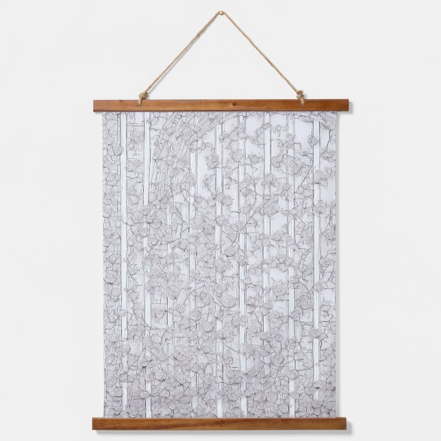 Weiße Rosen E Wandteppich Mit Holzrahmen (Vorderseite)