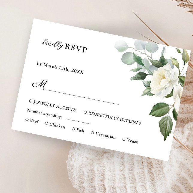Weiße Rosen Eleganfarbene Hochzeit mit floralen Wa RSVP Karte (Von Creator hochgeladen)