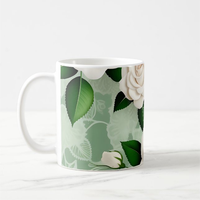 Weiße Rosen Elegant auf Grün Kaffeetasse (Links)