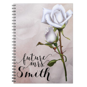 Weiße Rosen Elegant Shabby Chic Zukünftige Frau Notizblock