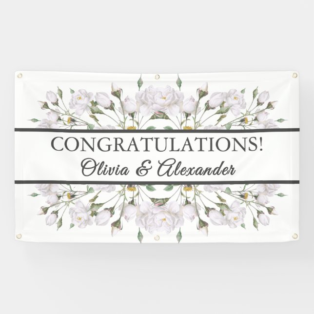 Weiße Rosen Elegantes Blumenbanner Banner (Horizontal)