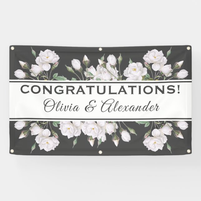 Weiße Rosen Elegantes Blumenbanner Banner (Horizontal)