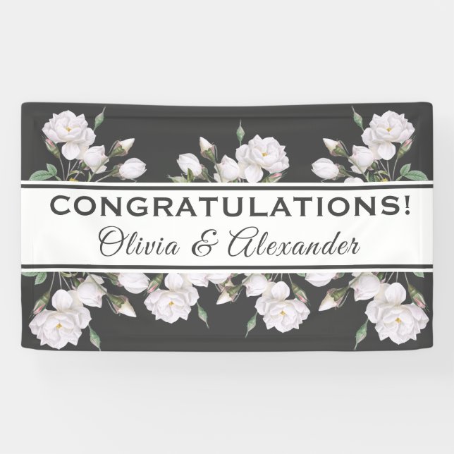 Weiße Rosen Elegantes Blumenbanner Banner (Horizontal)