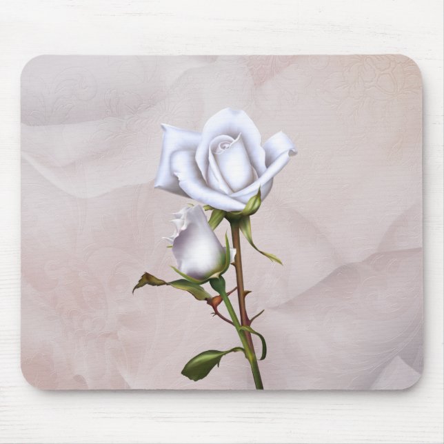 Weiße Rosen Elegantes Shabby Chic Mousepad (Vorne)