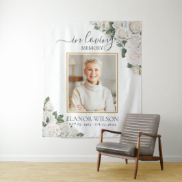 Weiße Rosen floral in Love Memory Foto Wandteppich