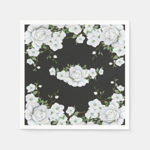 Weiße Rosen Floral und Holzkohlegrau Junggesellinn Serviette