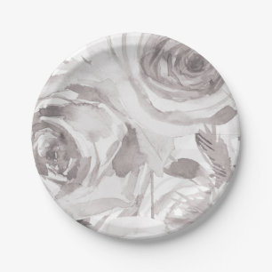 Weiße Rosen Florale Rose Moderne Elegante Hochzeit Pappteller