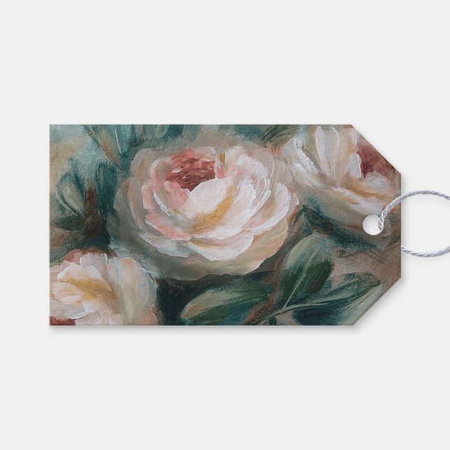 Weiße Rosen Geschenkanhänger (Vorderseite (Horizontal))