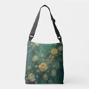 Weiße Rosen Gold Antik Vintage Romantisch Grün Tragetaschen Mit Langen Trägern