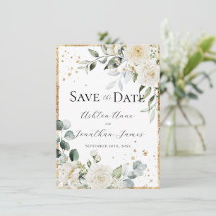 Weiße Rosen Gold Elegante Moderne Hochzeit Save The Date