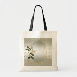 Weiße Rosen Gold Herzen Tragetasche