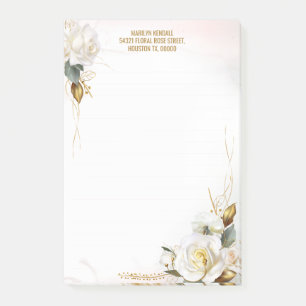 Weiße Rosen Gold Romantische Florale Korrespondenz Post-it Klebezettel