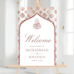 Weiße Rosen Goldbogen Muslimische Hochzeitsbegrüßu Acrylschild