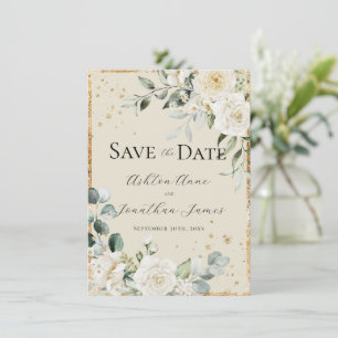 Weiße Rosen Goldene Creme Elegante Moderne Hochzei Save The Date