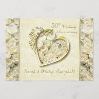 Weiße Rosen, goldenes Herz 50. Hochzeitstag