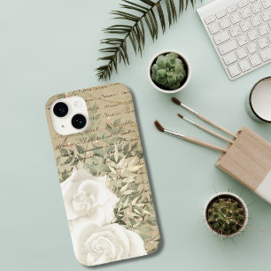 Weiße Rosen Grün Botanisch Vintage Schrift  Case-Mate iPhone Hülle