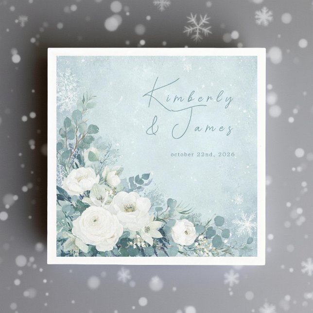 Weiße Rosen Hellebores Silber Eukalyptus Hochzeit Serviette (Von Creator hochgeladen)