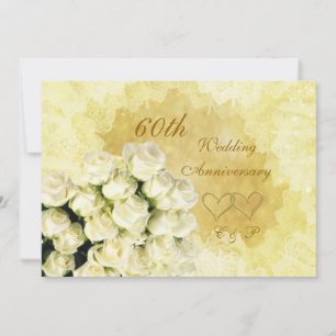 Weiße Rosen, Herzen 60. Hochzeitstag Einladung