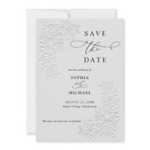 Weiße Rosen Hochzeit Save the Date mit Faux-Prägun