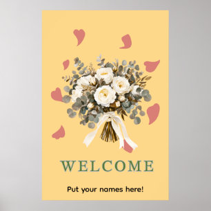 Weiße Rosen Hochzeits-Willkommensschild Poster