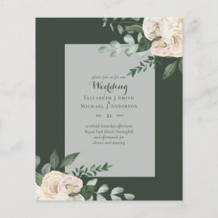 Weiße Rosen Hochzeitseinladungen mit kleinstem Bud Flyer