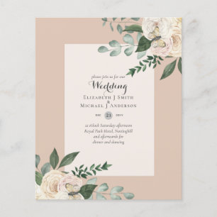 Weiße Rosen Hochzeitseinladungen mit kleinstem Bud Flyer