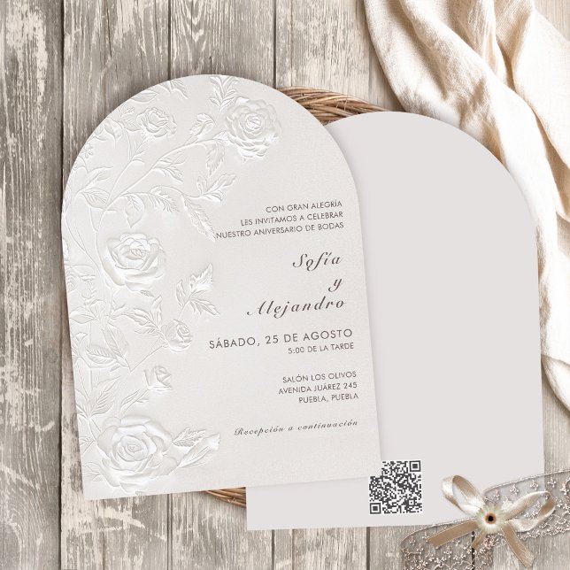 Weiße Rosen Hochzeitstag mit QR-Code Einladung (Von Creator hochgeladen)