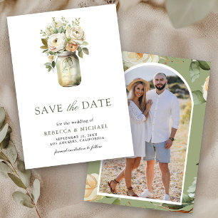 Weiße Rosen im Mason Jar Foto Hochzeit Save The Date