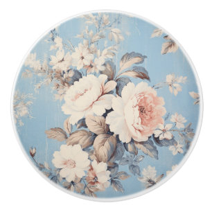 Weiße Rosen im rustikal-blauen Hintergrund Keramikknauf