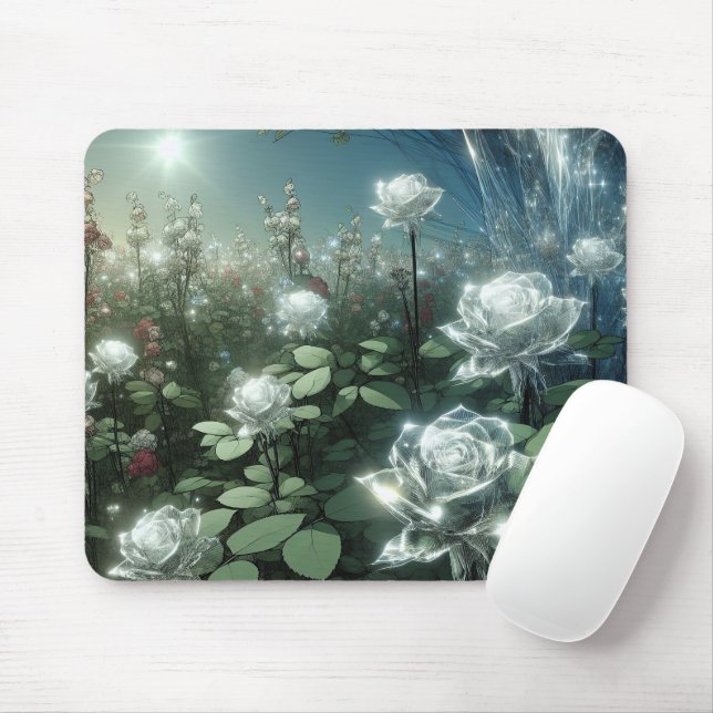 Weiße Rosen im Zaubergarten Mousepad (Mit Mouse)