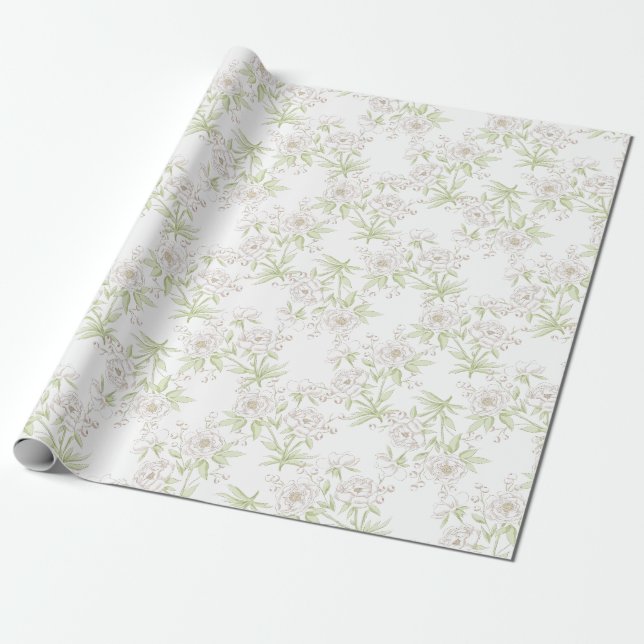 Weiße Rosen-Klassiker-Hochzeit Geschenkpapier (Ungerollt)
