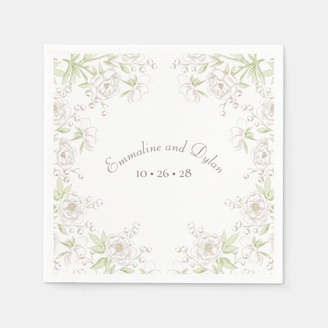 Weiße Rosen-Klassiker-Hochzeit Serviette (Vorderseite)