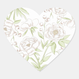 Weiße Rosen Klassische Hochzeit Herz-Aufkleber