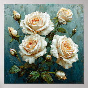 Weiße Rosen Klassischer Romantischer Dekor Druck � Poster