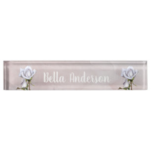 Weiße Rosen Landblumen Elegant Shabby Chic Namensplakette
