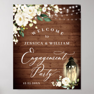 Weiße Rosen Laterne Rustikale Holz Hochzeitparty Poster