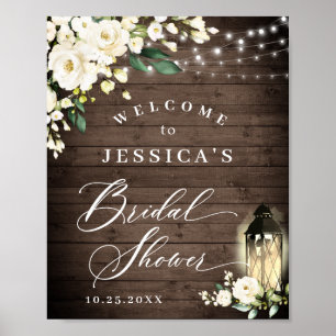 Weiße Rosen Laterne Rustikales Brautparty Poster
