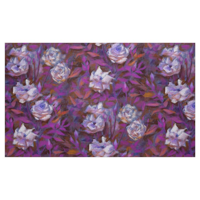"Weiße Rosen, lila Blätter", Blumendesign Stoff (Fat Quarter (45,7 x 55,9 cm))