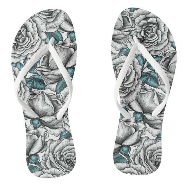 Weiße Rosen mit blauen Blätter Flip Flops (Fußbett)